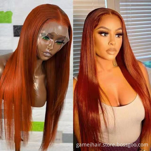 Fast Ship Wavy Ginger Orange Human Hair Wigs Pre Plucked Remy Hair 13x4 Front Lace Wigs 180% Ginger Orange  Body Wave Hair Wig